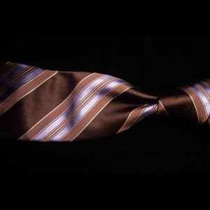 Ike Behar - Mens Thick 100% Silk Brown & Blue Striped Neck Tie  3.6''W x 58''L